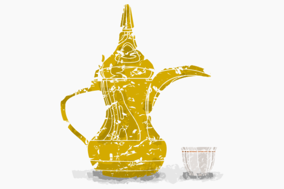 Brush Strokes Dallah Pot and Finjan Cup: A Cultural Illustration for Modern Design
