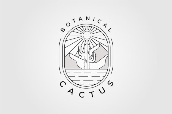 Cactus at Desert Line Art Logo Design
