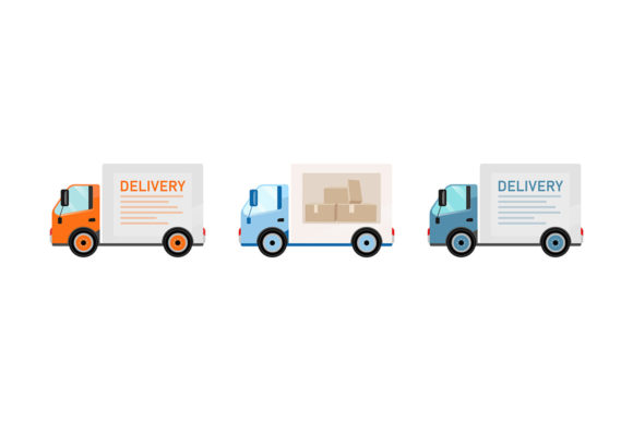 Delivery Trucks Flat Color Objects Set