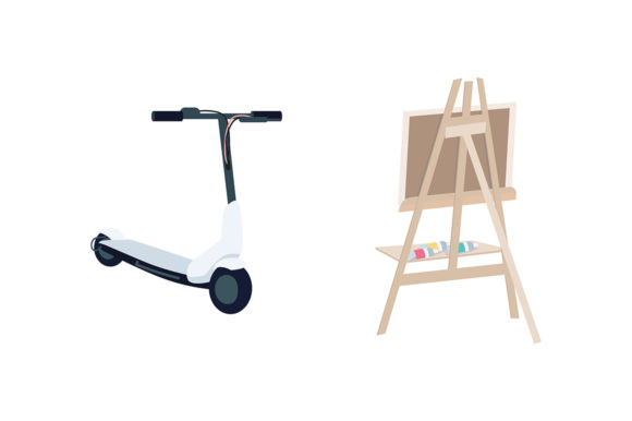 Easel and Electric Scooter Flat Set: A Modern Design Resource