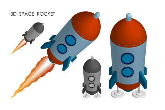 Isometric Flying Space Rocket. Flights: A Visual Tool for Modern Creators and Educators