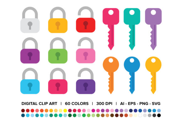 Lock Key Clip Art Set: A Versatile Resource for Modern Designers