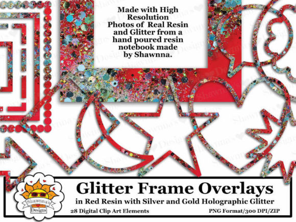 Red Resin and Glitter Frame Overlays