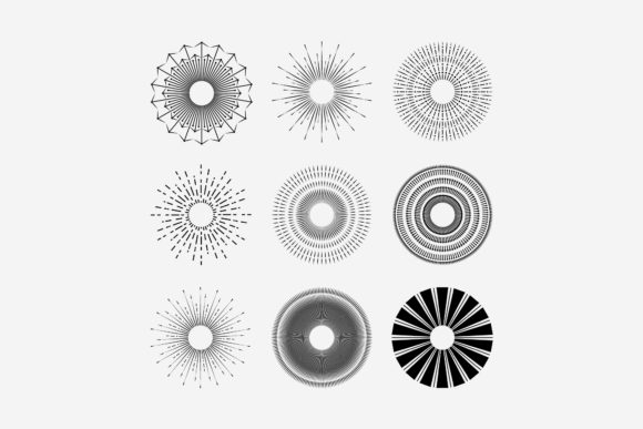 Set Bundle of Burst Circle Sun Hipster for Creative Projects