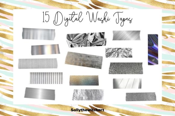 Silver Theme Washi Tapes Clipart Stickers